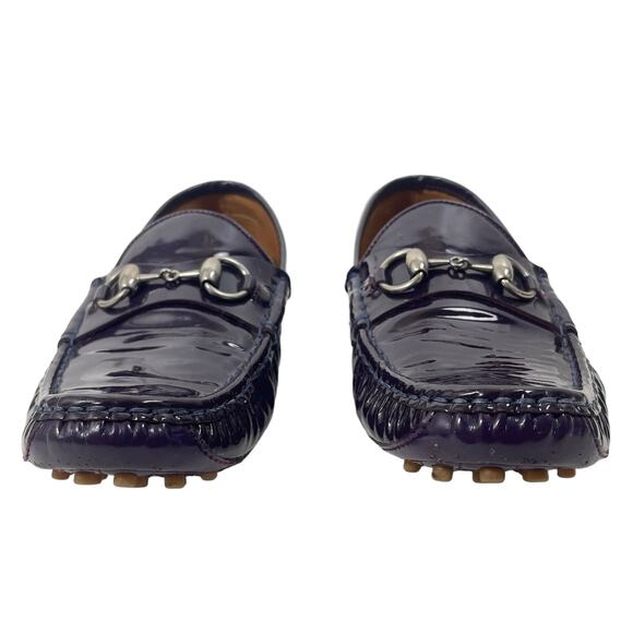 Gucci Patent Leather Horsebit Driver Loafers Slip On Dark Purple Size 39 - Picture 3 of 11
